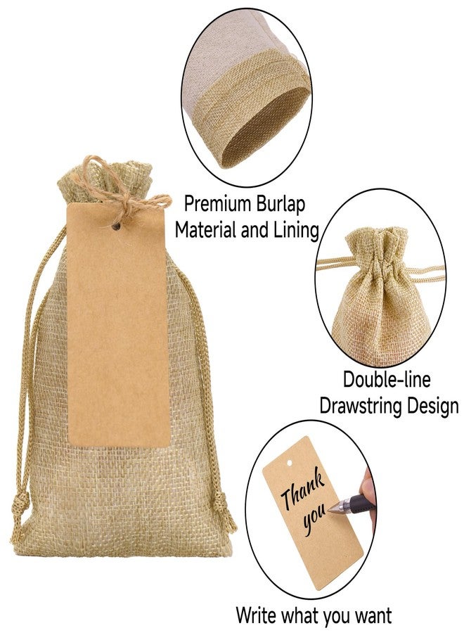 joycraft 24Pcs Burlap Gift Bags - 4x6In Drawstring Linen Pouches with Tags, Small Burlap Favor Bags for Jewelry, Candy, Chocolate, DIY craft - Image 3